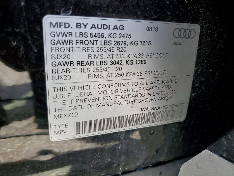 Продаж на аукціоні авто 2018 Audi Q5, vin: WA1BNAFY2J2230071, номер лоту: 52812266