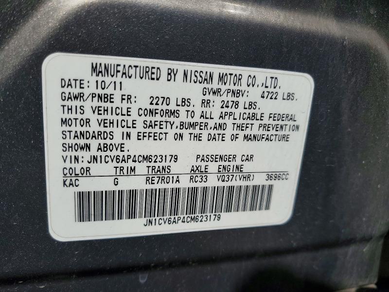54138056 :رقم المزاد ، JN1CV6AP4CM623179 vin ، 2012 Infiniti G37 Sedan مزاد بيع