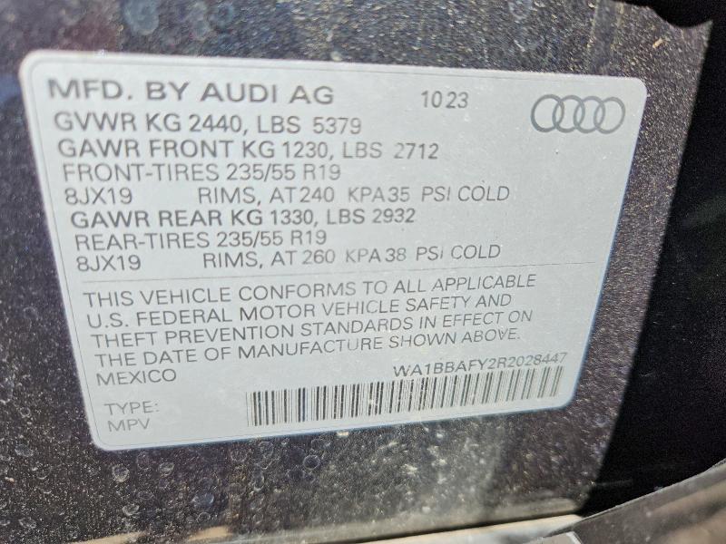 2024 Audi Q5 მანქანა იყიდება აუქციონზე, vin: WA1BBAFY2R2028447, აუქციონის ნომერი: 51997926