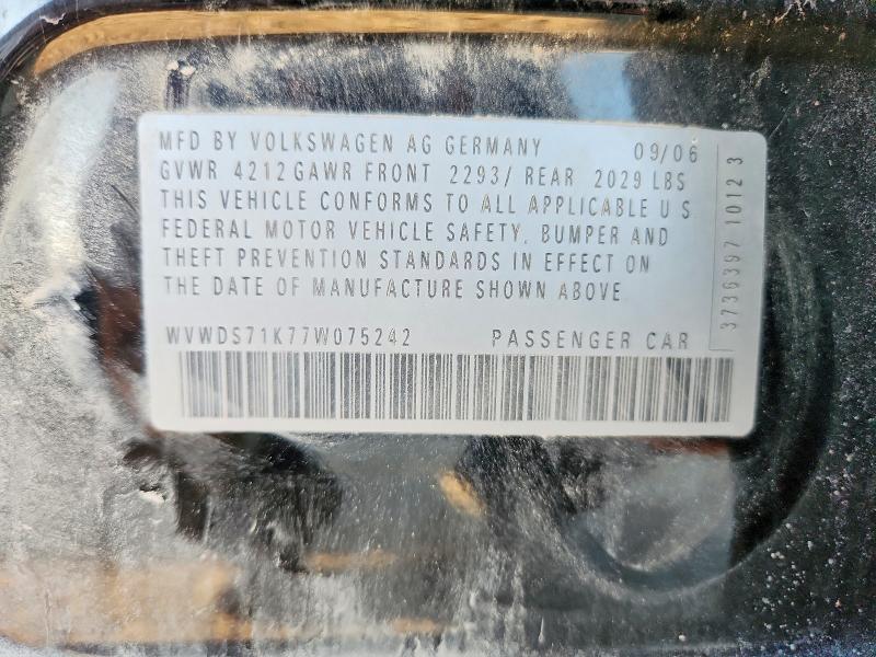 Aukcja sprzedaży 2007 Volkswagen Rabbit, vin: WVWDS71K77W075242, numer aukcji: 54893566