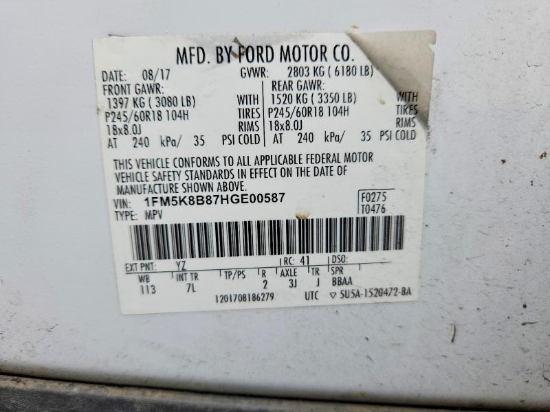 Продажа на аукционе авто 2017 Ford Explorer, vin: 1FM5K8B87HGE00587, номер лота: 54253946