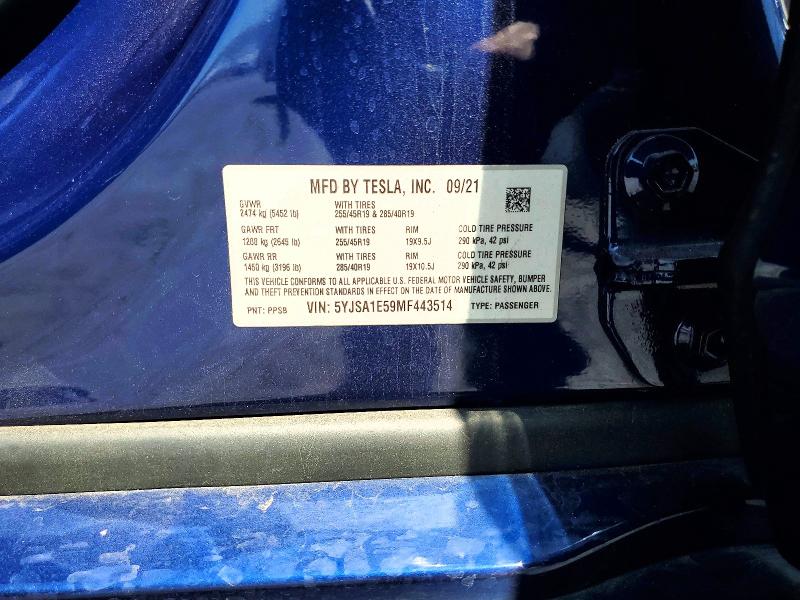 Aukcja sprzedaży 2021 Tesla Model S, vin: 5YJSA1E59MF443514, numer aukcji: 54447666