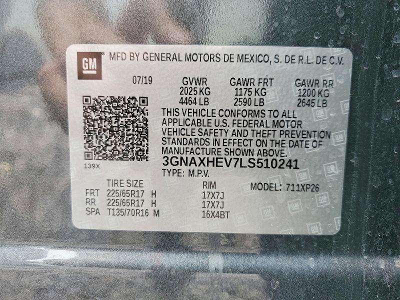 Aukcja sprzedaży 2020 Chevrolet Equinox, vin: 3GNAXHEV7LS510241, numer aukcji: 54491066