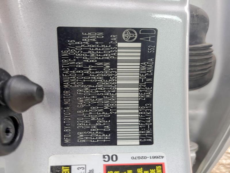 2016 Toyota Corolla მანქანა იყიდება აუქციონზე, vin: 2T1BURHE4GC695231, აუქციონის ნომერი: 52094006