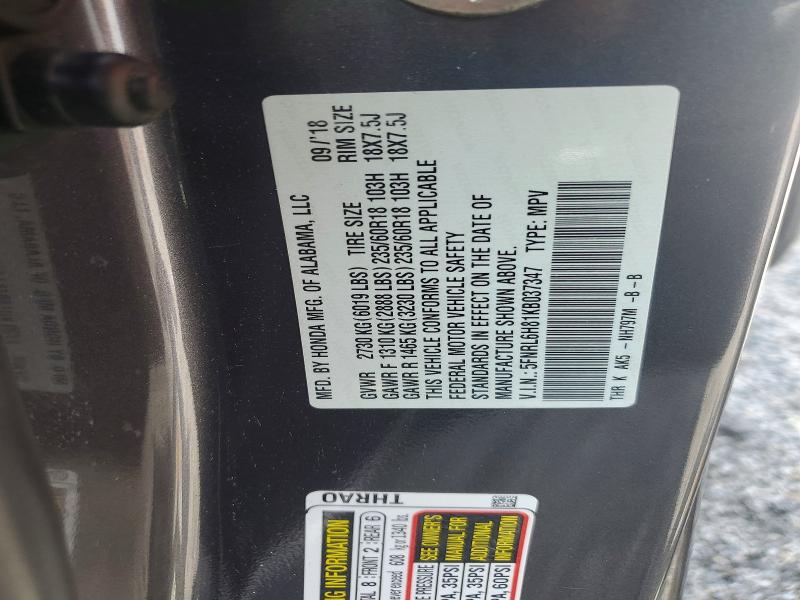 Aukcja sprzedaży 2019 Honda Odyssey, vin: 5FNRL6H81KB037347, numer aukcji: 55343906