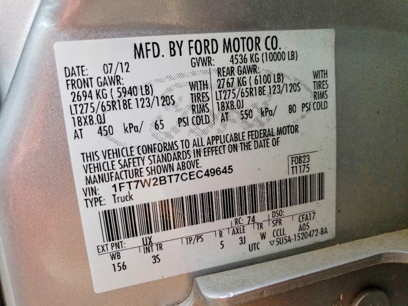 Aukcja sprzedaży 2012 Ford F250, vin: 1FT7W2BT7CEC49645, numer aukcji: 54322556