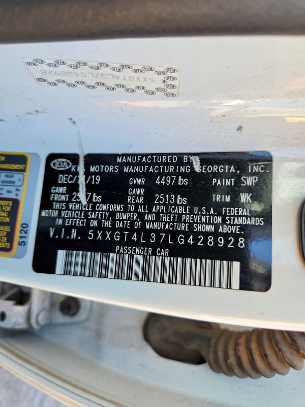 2020 Kia Optima მანქანა იყიდება აუქციონზე, vin: 5XXGT4L37LG428928, აუქციონის ნომერი: 55397466