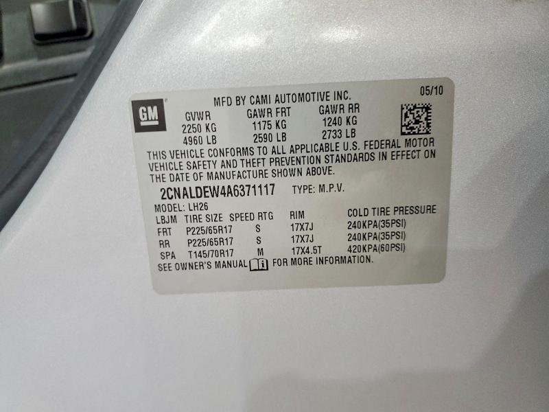 52757236 :رقم المزاد ، 2CNALDEW4A6371117 vin ، 2010 Chevrolet Equinox مزاد بيع