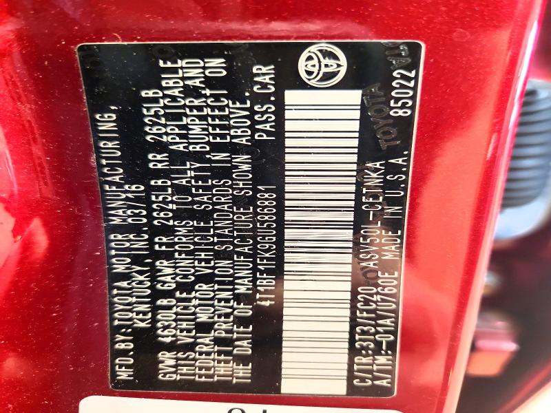 53705836 :رقم المزاد ، 4T1BF1FK9GU586881 vin ، 2016 Toyota Camry مزاد بيع