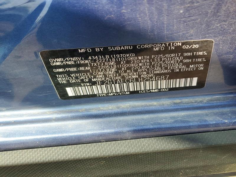 Aukcja sprzedaży 2020 Subaru Crosstrek, vin: JF2GTAEC6LH254687, numer aukcji: 52003686