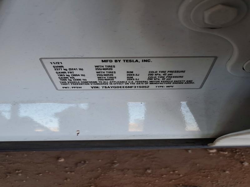 Продажа на аукционе авто 2022 Tesla Model Y, vin: 7SAYGDEE6NF315052, номер лота: 52544726
