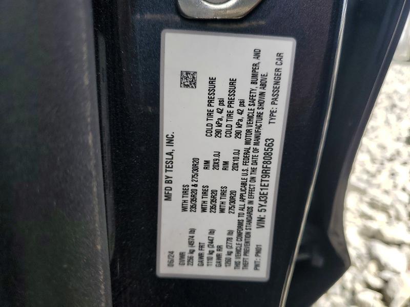 2024 Tesla Model 3 მანქანა იყიდება აუქციონზე, vin: 5YJ3E1ET9RF808563, აუქციონის ნომერი: 54590726