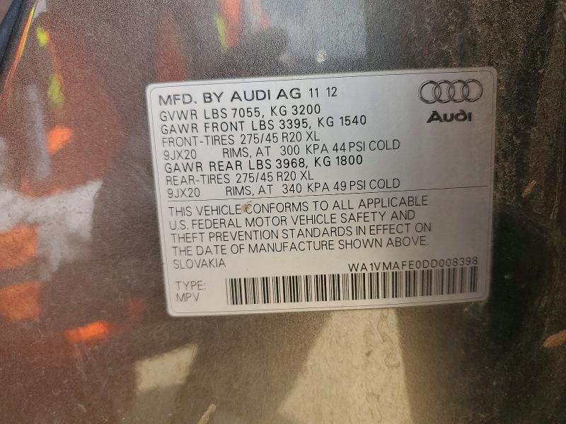 53297326 :رقم المزاد ، WA1VMAFE0DD008398 vin ، 2013 Audi Q7 مزاد بيع