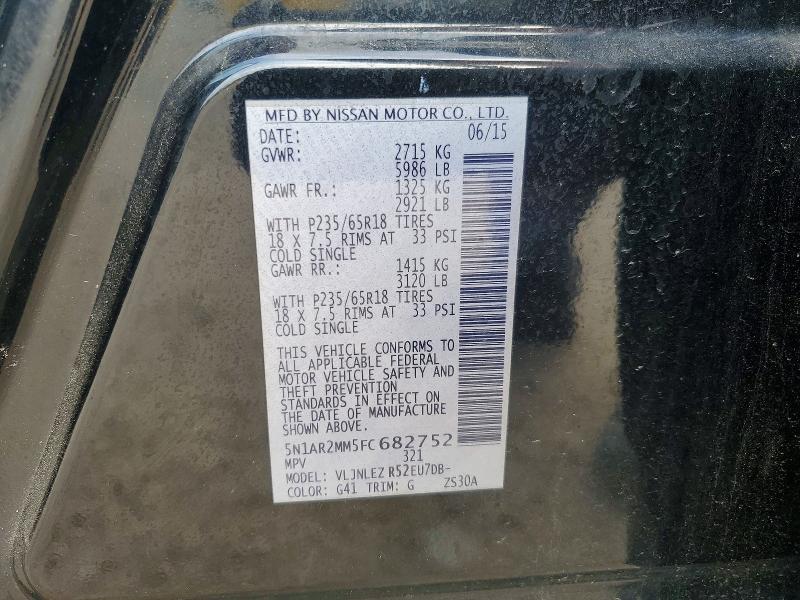 52929266 :رقم المزاد ، 5N1AR2MM5FC682752 vin ، 2015 Nissan Pathfinder مزاد بيع