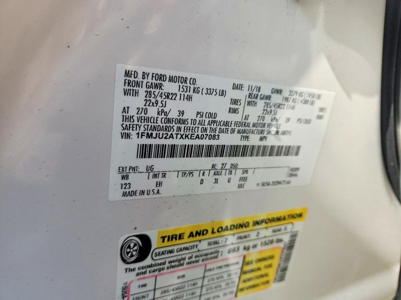 2019 Ford Expedition მანქანა იყიდება აუქციონზე, vin: 1FMJU2ATXKEA07083, აუქციონის ნომერი: 53558196