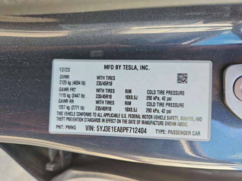 53419376 :رقم المزاد ، 5YJ3E1EA8PF712404 vin ، 2023 Tesla Model 3 مزاد بيع