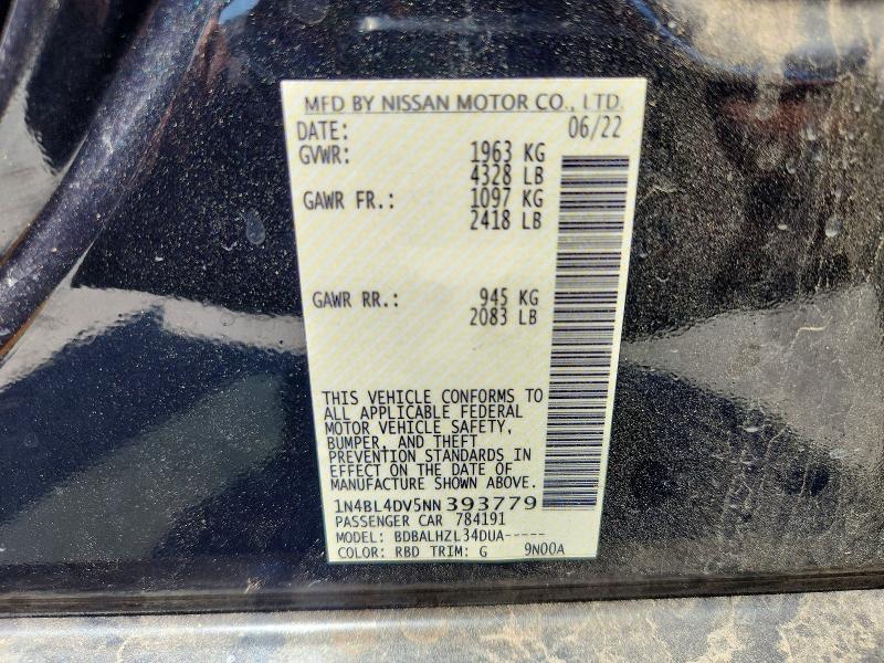 Продажа на аукционе авто 2022 Nissan Altima, vin: 1N4BL4DV5NN393779, номер лота: 53533066