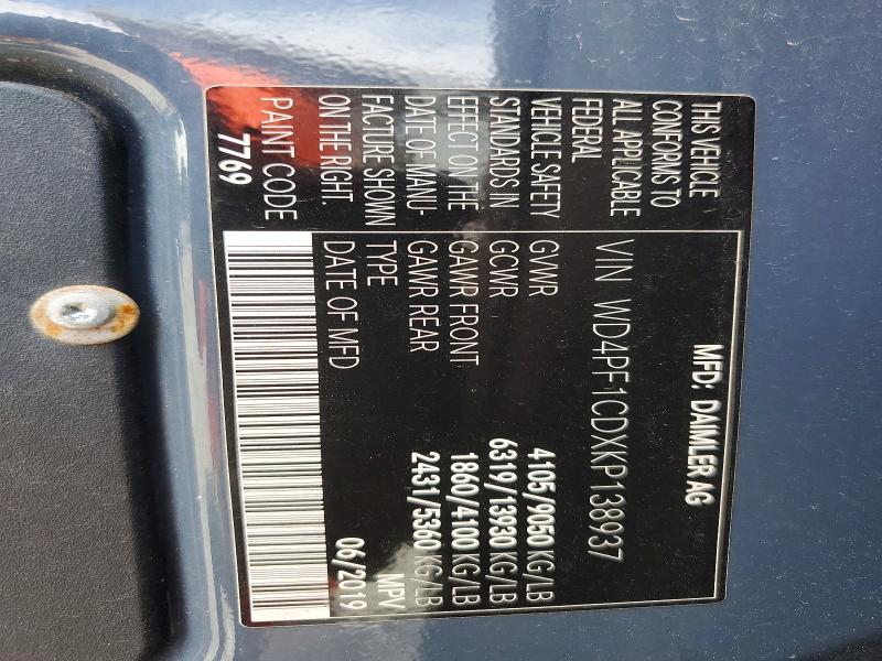 Aukcja sprzedaży 2019 Mercedes Benz Sprinter, vin: WD4PF1CDXKP138937, numer aukcji: 54896366