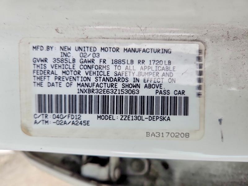 Продажа на аукционе авто 2003 Toyota Corolla, vin: 1NXBR32E63Z153063, номер лота: 52263216