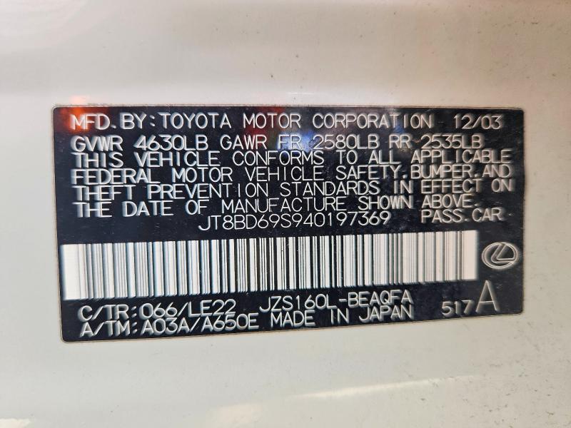 53999216 :رقم المزاد ، JT8BD69S940197369 vin ، 2004 Lexus Gs مزاد بيع