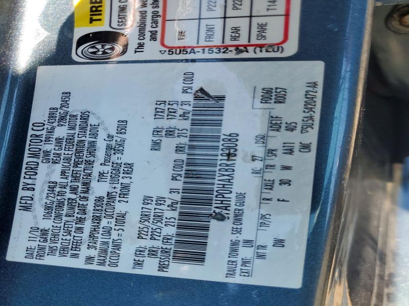 53813976 :رقم المزاد ، 3FAHP0HAXBR183086 vin ، 2011 Ford Fusion مزاد بيع