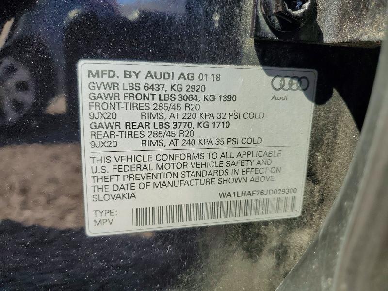 2018 Audi Q7 მანქანა იყიდება აუქციონზე, vin: WA1LHAF76JD029300, აუქციონის ნომერი: 54317486