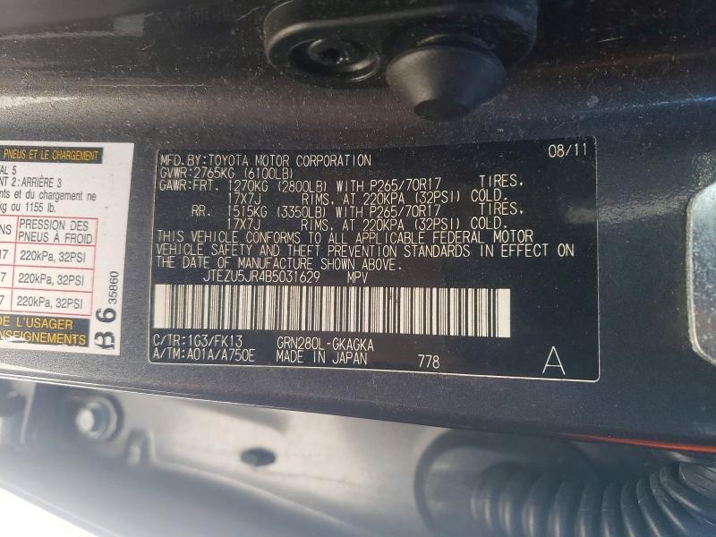Продаж на аукціоні авто 2011 Toyota 4runner, vin: JTEZU5JR4B5031629, номер лоту: 53035216