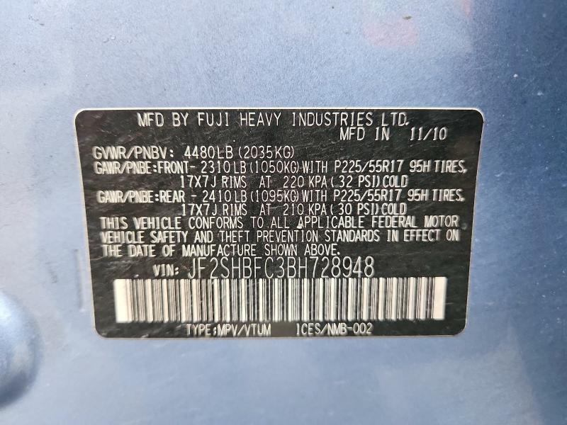 Продаж на аукціоні авто 2011 Subaru Forester, vin: JF2SHBFC3BH728948, номер лоту: 53966686