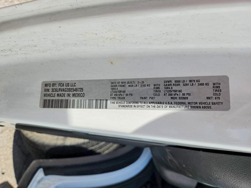 54654706 :رقم المزاد ، 3C6LRVAG3SE546725 vin ، 2025 Ram Promaster 1500 مزاد بيع