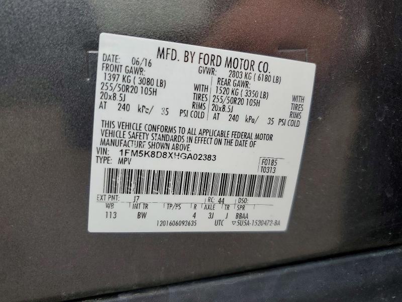 Aukcja sprzedaży 2017 Ford Explorer, vin: 1FM5K8D8XHGA02383, numer aukcji: 54302786