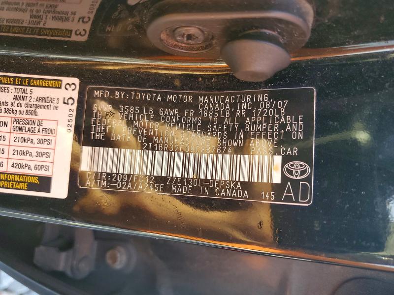 Aukcja sprzedaży 2008 Toyota Corolla, vin: 2T1BR32E08C887674, numer aukcji: 54185786