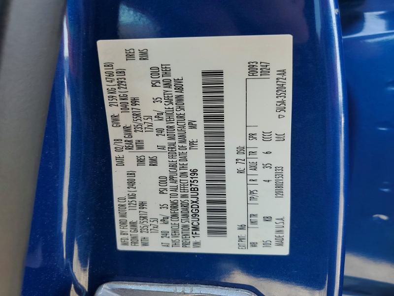 2018 Ford Escape მანქანა იყიდება აუქციონზე, vin: 1FMCU9GDXJUB75196, აუქციონის ნომერი: 53313956
