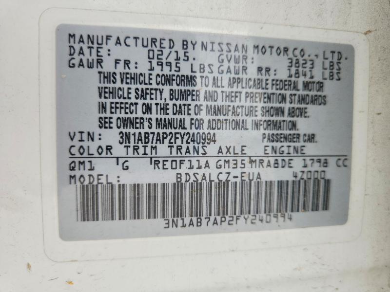 Aukcja sprzedaży 2015 Nissan Sentra, vin: 3N1AB7AP2FY240994, numer aukcji: 53772906