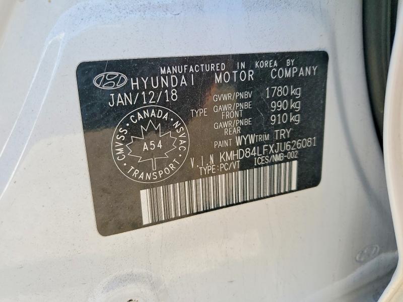53882156 :رقم المزاد ، KMHD84LFXJU626081 vin ، 2018 Hyundai Elantra مزاد بيع