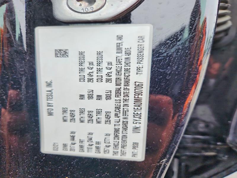 Продажа на аукционе авто 2021 Tesla Model 3, vin: 5YJ3E1EA0MF907067, номер лота: 54162056