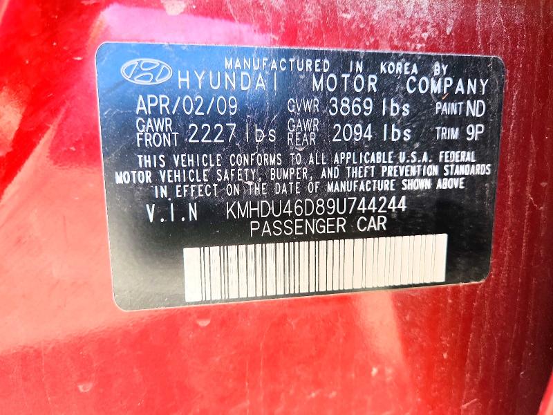 Aukcja sprzedaży 2009 Hyundai Elantra, vin: KMHDU46D89U744244, numer aukcji: 53589326