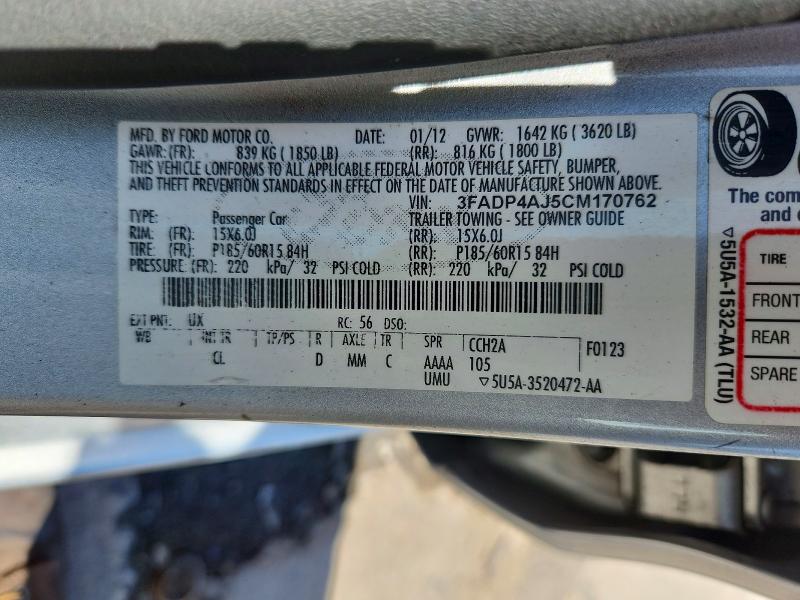 Aukcja sprzedaży 2012 Ford Fiesta, vin: 3FADP4AJ5CM170762, numer aukcji: 53374446