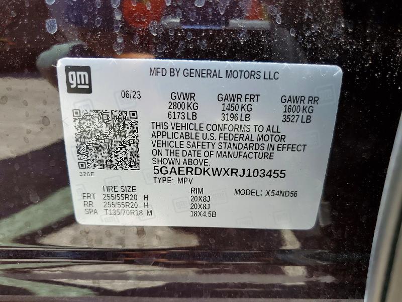 53524886 :رقم المزاد ، 5GAERDKWXRJ103455 vin ، 2024 Buick Enclave مزاد بيع