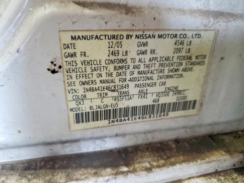 Продажа на аукционе авто 2006 Nissan Maxima, vin: 1N4BA41E46C831649, номер лота: 54255496
