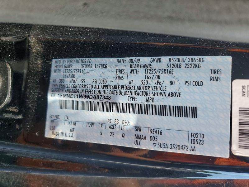2009 Ford Econoline მანქანა იყიდება აუქციონზე, vin: 1FMNE11W99DA87348, აუქციონის ნომერი: 54348626