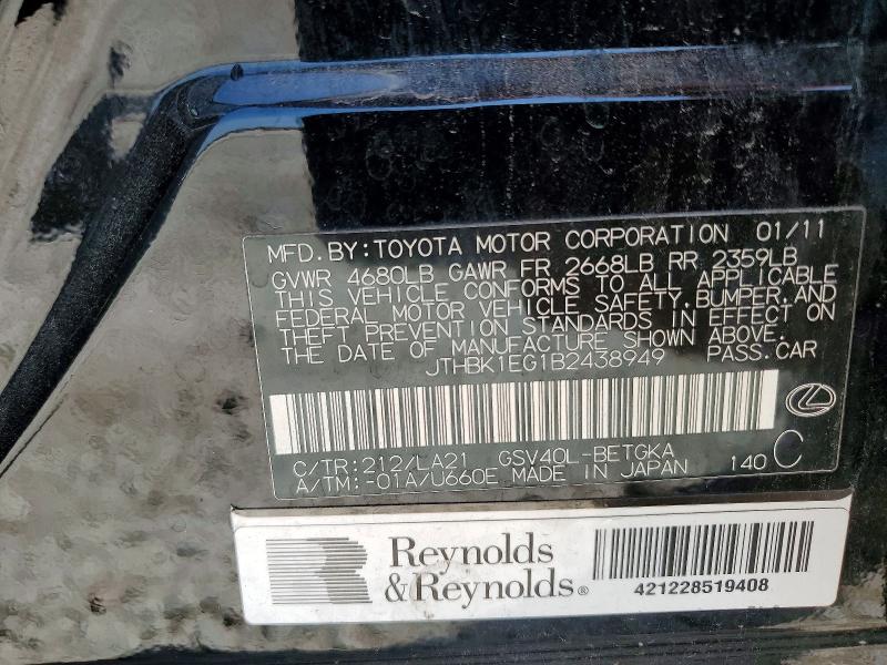 Продажа на аукционе авто 2011 Lexus Es, vin: JTHBK1EG1B2438949, номер лота: 53696956