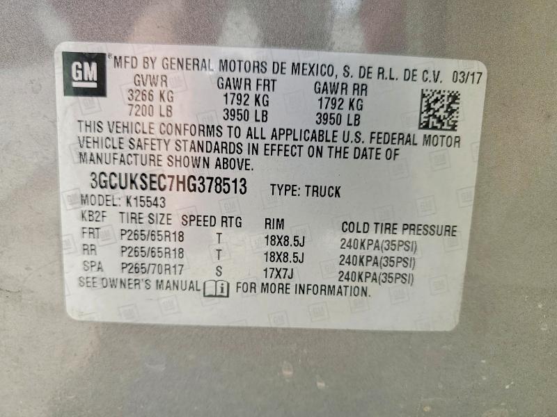 52500626 :رقم المزاد ، 3GCUKSEC7HG378513 vin ، 2017 Chevrolet Silverado مزاد بيع