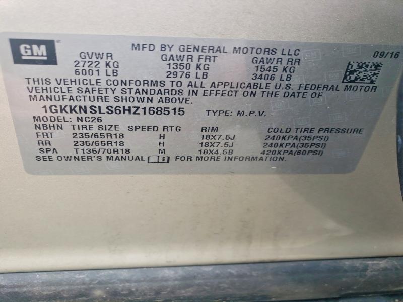 Aukcja sprzedaży 2017 Gmc Acadia, vin: 1GKKNSLS6HZ168515, numer aukcji: 53547036