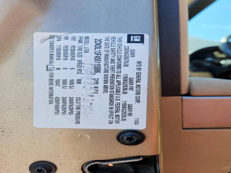 Продаж на аукціоні авто 2005 Chevrolet Equinox, vin: 2CNDL13F456115886, номер лоту: 53117846