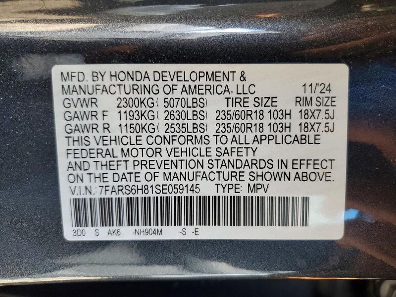 2025 Honda Cr-v მანქანა იყიდება აუქციონზე, vin: 7FARS6H81SE059145, აუქციონის ნომერი: 53391896