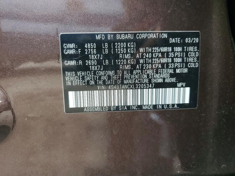 Aukcja sprzedaży 2020 Subaru Outback, vin: 4S4BTANCXL3205347, numer aukcji: 52809846