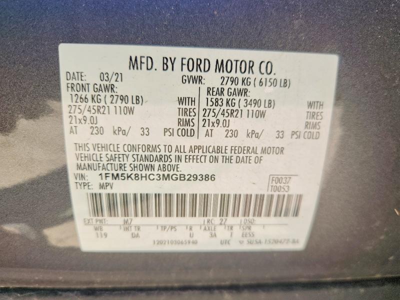 Aukcja sprzedaży 2021 Ford Explorer, vin: 1FM5K8HC3MGB29386, numer aukcji: 55057726