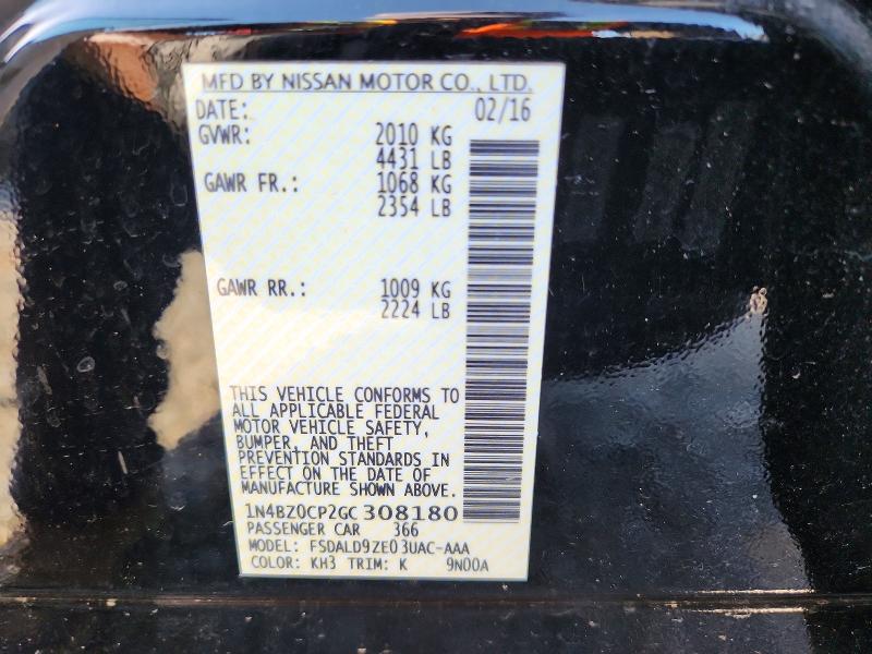 2016 Nissan Leaf მანქანა იყიდება აუქციონზე, vin: 1N4BZ0CP2GC308180, აუქციონის ნომერი: 51921416