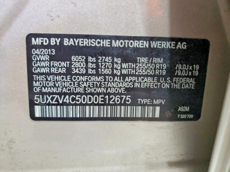 Продаж на аукціоні авто 2013 Bmw X5, vin: 5UXZV4C50D0E12675, номер лоту: 52858296
