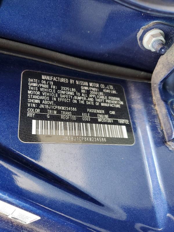 Aukcja sprzedaży 2019 Nissan Rogue Sport, vin: JN1BJ1CP8KW234586, numer aukcji: 51915206